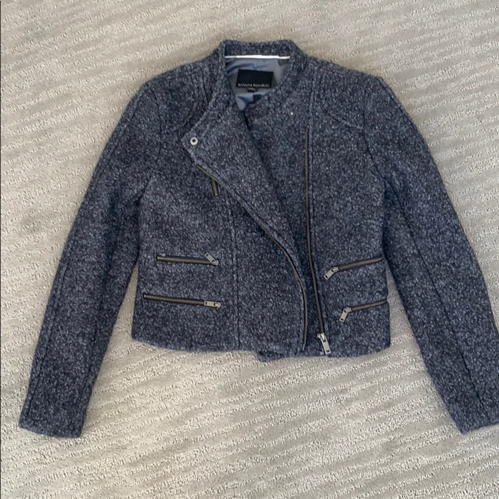 BR women’s grey wool blend moto jacket